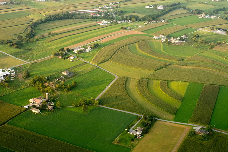 Annville, PA - Aerial View of Small Pennsylvania Farmland in the Summer
